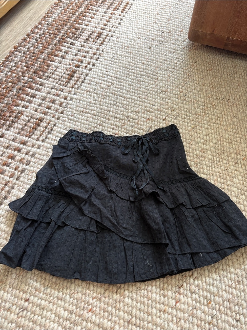 LoveShackFancy Black Tiered Ruffle Mini Skirt